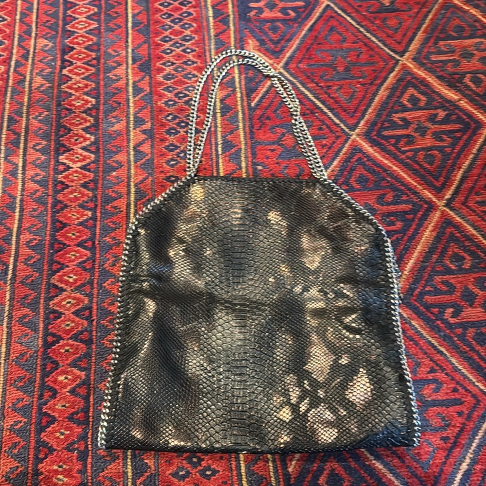 Stella McCartney Black Faux Snake Tote with Silver Chain - Picture 5 of 5